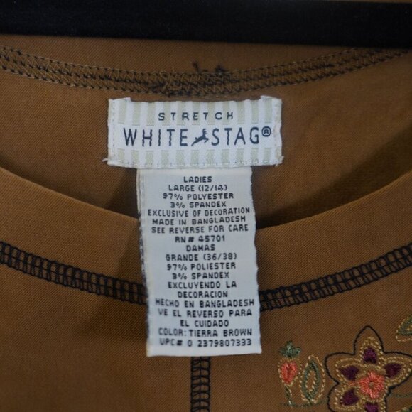 Vintage White Stag Brown Shift Midi Dress Sleeveless Embroidered Cottagecore L - Picture 6 of 7